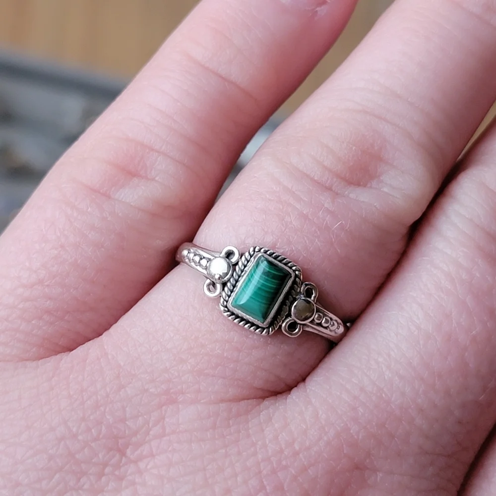 Malachite Sterling Silver Orion Ring Dainty Filigree Gemstone